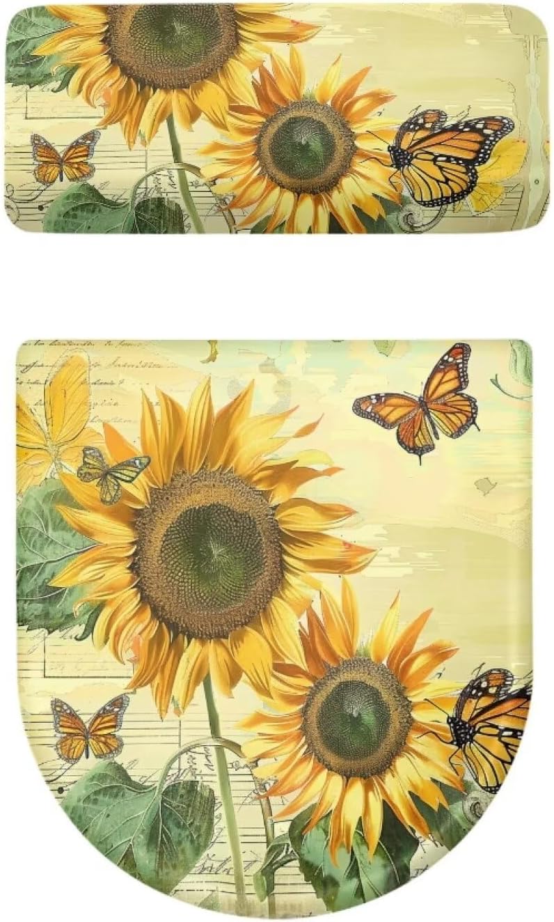 CREAMIC Sunflower Butterfly Toilet Lid Cover and Toilet Tank Cover Soft Plush Seat Covers Tank Lip Covers Fits Most Toilet Tanks & Lids Bathroom Decoration Accessories - Image 5